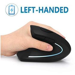 Left Handed Mouse 7LUCKY 2.4G Wireless Left Hand Ergonomic Vertical Mouse With Nano Receiver Less Noise - Black