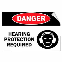 Allstick Shopforallyou Stickers & Decals 10" X 14" Danger Hearing Protection Required Hazard Label Decal Sticker
