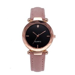 Sunlucky 2020 New Luxury Fashion Women Casual Leather Watch Analog Quartz Crystal Wristwatch Jewelry Gift Under 5 Dollars Pink