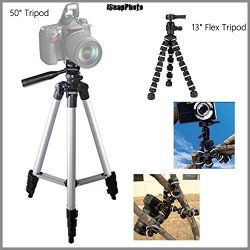 13" Rugged Flexible Tripod + Full Size Starter 50" Tripod Bundle For Canon Powershot G7 X - Portable Tripod Flexible Legs Camera Support