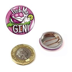 Ginsanity The Gin Collective - Humorous Novelty Gin Button Badge 25MM - Little Shop Of Horrors - Feed Me Gin - Pink