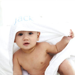 Personalised Baby Hooded Towel White With White Trim