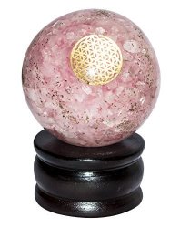 Crocon Rose Quartz Orgone Sphere Ball With Flower Of Life Symbol For Crystal Energy Generator Reiki Healing Chakra Balancing Aura Cleansing Emf Protection Size: 60 Mm
