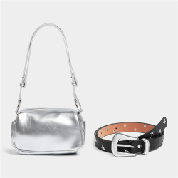 Silver Metallic Handbag & Star Detail Belt Set