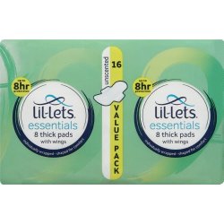 Lil-Lets Essentials Winged Pads Unscented 16 Pads