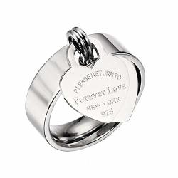 Designer Inspired Silver Titanium Steel Forever Love Heart Tag Ring 6