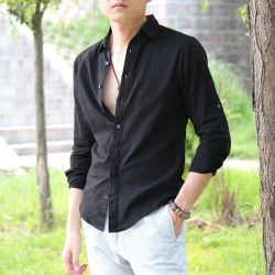 Zecmos Cotton Linen Shirts - Black M