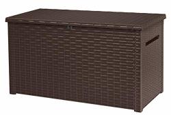 Keter Java XXL 230 Gallon Resin Rattan Look Large Outdoor Storage Deck Box For Patio Furniture Cushions Pool Toys And Garden Tools Espresso Brown