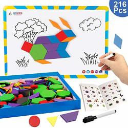 Wooden Travel Tangram Puzzle for Kids, Magnetic Pattern Block Book