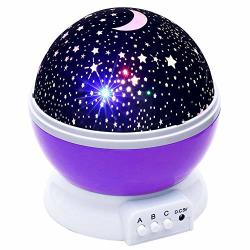 Stars Night Light For Kids Romantic Rotating Moon Sleep Lamp Multicolor Changes Starry Sky Best Gift For Children Baby Bedroom Nursery Bed Decor Purple