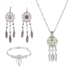 Dream Catcher Jewelry Pendant Necklace Earrings Set Retro Silver 3 Piece Gifts