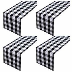 Aneco 4 Pack Checkered Table Runner Cotton Plaid Table Runner Modern Plaid Design Elegant Decor For Indoor Outdoor Events 13 X 108 Inches Black And White