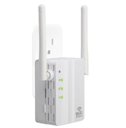 Iume 300MBPS Universal Wifi Range Extender Booster Repeater Wireless-n With 360 Degree Full Covering Router Signal Increase Dual External Antennas With Ethernet Port White