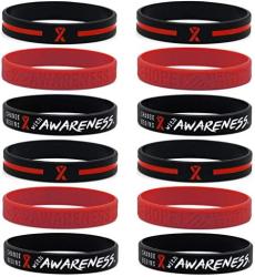 12-PACK Red Awareness Ribbon Bracelets Variety Pack - Whole Bulk Pack Of 12 Silicone Rubber Wristbands To Symbolize Hope Courage Strength And Support
