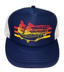 Thatsrad Trout Striped Snapback Mesh Trucker Hat Cap Fly Fishing Navy