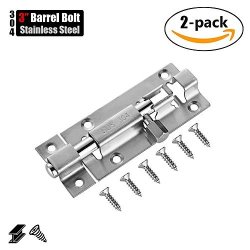 Jqk Barrel Bolt Lock 304 Stainless Steel Thickened 1MM Door Latch 3 Inch Brushed Finished 2 Pack HBB110-P2