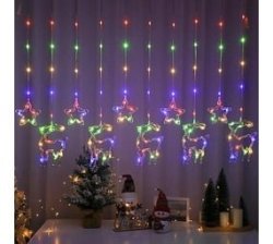 32 Star And Reindeer LED Fairy Curtain Light Rgb With Tail Plug Extension 3M