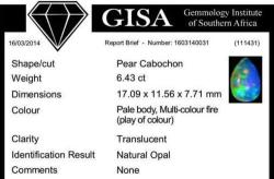 G.i.s.a. Certified 6.43ct Opal - Aaa Grade Vivid Multi-colour Play Of Fire
