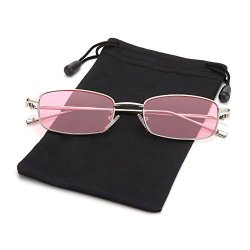 Retro Small Square Sunglasses John Lennon Shades For Women And Men By Lookeye 100% Uv Protection Sliver Frame And Pink Lens