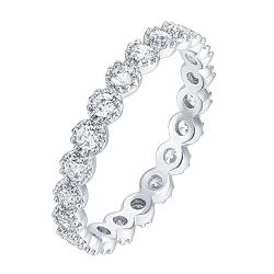 Pavoi 14K White Gold Plated Sterling Silver Rings Cubic Zirconia Band Marquise Milgrain Eternity Bands White Gold Rings For Women Size 8