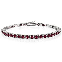 Ice Gems Sterling Silver Created Ruby 3MM Round Tennis Bracelet