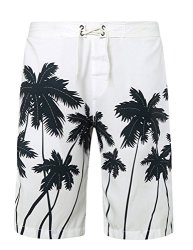 Letsqk Men's Beach Swimwear Runner Surf Tropical Palm Tree Swim Trunks White L
