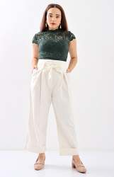 Ladies Paperbag Pants - Cream - Cream 28