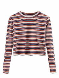 Milumia Women's Casual Striped Ribbed Tee Knit Crop Top Multicolored Medium