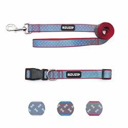 Azuza Dog Collar And Leash Set Adjustable Nylon Collar With Matching Leash Laser Printing Dog Bones Red Small