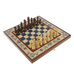 16" Russian Wood Backgammon Checkers Chess 3 In 1 Game Set "gzhel