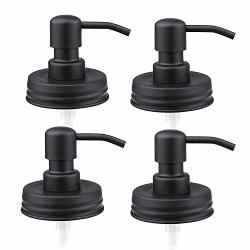 Keegh Mason Jar Soap Dispenser Lids Rust-proof 304 Stainless Steel With Black Metal Coated Pump And Lid Replacement Diy Lotion Foaming Soap Dispenser 4 Pack