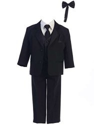 LITO Baby Toddler Black 7 PC Two Buttoned Tuxedo Suit With Bowtie And Necktie