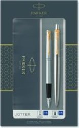 Jotter Gift Set Stainless Steel Gold Trim Duo Ballpoint And Fountain Pen