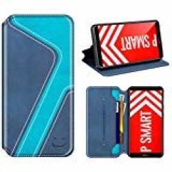 Smiley Huawei P Smart Wallet Case Mobesv Huawei P Smart Leather Case phone Flip Book Cover viewing Stand card Holder For Huawei P Smart Stylish Dark Blue aqua