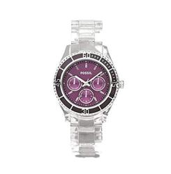 Fossil Women's ES2605 Clear Plastic Bracelet Purple Analog Dial Multifunction Watch