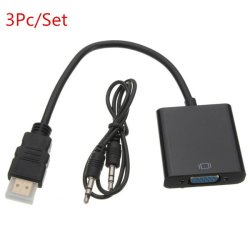HD 3PC SET Port Male To Vga With Audio Video Cable Wire Converter Adapter