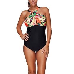 Women Bikinis Sets Patchwork Cross One Piece Swimwear Backless Floral Print High Waist Triangle Bathing Suit 2XL