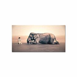Abstract Canvas Painting Elephant Reading Boy Bowing To Each Other Poster Prints Implied Wall Art Picture Home Room Decor 60X120CM No Frame 01