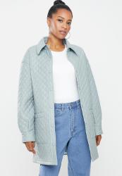 Quilted Oversized Coat - Dusty Blue