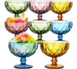 Colorful Dessert Vintage Diamond Glass Bowls For Ice Cream Snack 6PACK