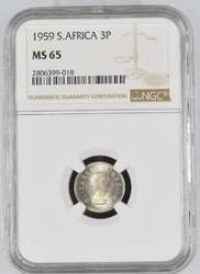 2nd Finest - 1959 Union Unc 3 Pence Tickey - Coin -graded By Ngc- Ms65 -high Grade