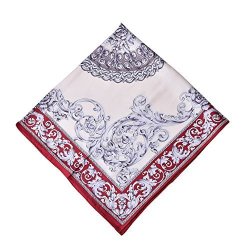 Fashion Flowers Silk Scarf Women Silk Twill Hand Rolled Edge Infinity Square Shawl Red One Size