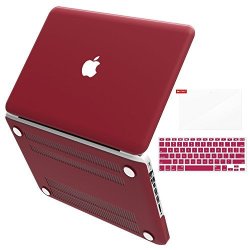 Ibenzer Basic Soft-touch Series Plastic Hard Case Keyboard Cover Screen Protector For Apple Macbook Pro 13-INCH 13 With Cd-rom A1278 Previous Generation Wine Red