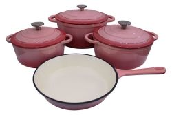 King Cuisine 7 Piece Glazed Cast Iron Dutch Oven Cookware Pot & Pan Set