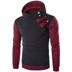 Mens Fashion Casual Sports Hooded Sweater Hedging Oblique Zipper Contrast Color