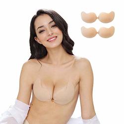 Invisible Bra Adhesive Strapless Backless Breast Sticky Push Bra Lift Up Reusable For Women Silicone Bra 2 Pairs Nude And Nude Size B