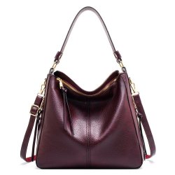 7871 Large Capacity Adjustable Leather Tote Bag Multi-compartment Shoulder Bag Color: Purple Red