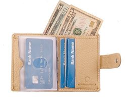Leather Credit Business Card Wallet Case Holder Book Organizer Sand