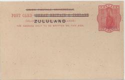Zululand Gb 1D Card Overprinted Zululand And Specimen Handstamp In Violet