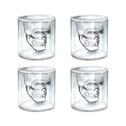 Skull Shot Glass Easytar Set Of 4 2.5OZ 75ML Crystal Glasses Double Layer Transparent Pirate Shotglasses Drink Cocktail Beer Cup Wine Cup Drinking